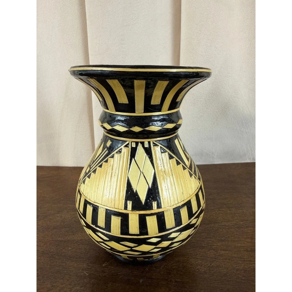 VTG‎ Black and Seagrass Bamboo Geometric Pattern Stoneware 6